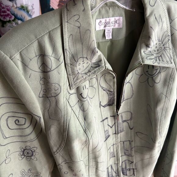 Conrad C Stylish Green Patterned Blazer Hand Drawn 14 - Picture 13 of 16